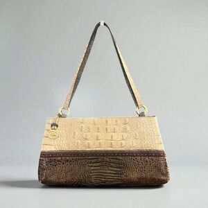 Vintage Brahmin Two-Tone Shoulder Bag Pecan & Cream Crocodile Embossed Leather
